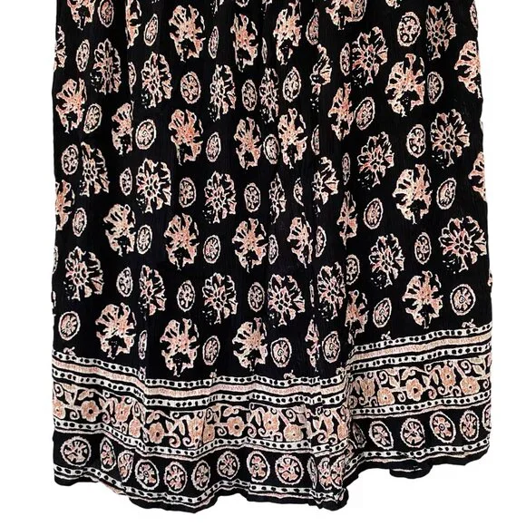 Vintage Liz Baker Essential Black Patterned Gypsy Pleated Maxi Skirt Size M - Picture 8 of 8